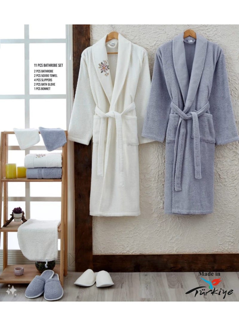 Pixels Furniture Deluxe Double Bathrobe Set, 11 Pieces, 100% Cotton, Soft Turkish Cotton